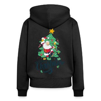 Fröhlicher Weihnachtsmann - Frauen Premium Bio Zip Hoodie - Schwarz - Hinten - Julia (174cm)