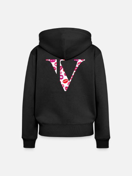 Buchstabe v Küsse - Frauen Premium Bio Zip Hoodie - Schwarz
