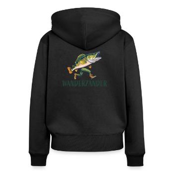 Funny fish wandering zander - Women's Premium Organic Zip Hoodie - black - Back - Julia (174cm)