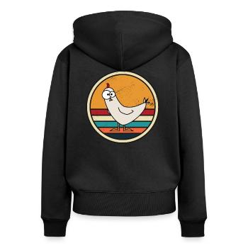 CRAZY CHICKEN - Frauen Premium Bio Zip Hoodie - Schwarz - Hinten - Julia (174cm)