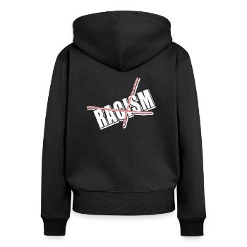 Contre le racisme - Sweat à capuche zippé Premium bio Femme - noir - Dos - Julia (174cm)