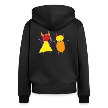 Teufel Paar - Devil Bunt - Monster - Frauen Premium Bio Zip Hoodie - Schwarz - Hinten - Julia (174cm)