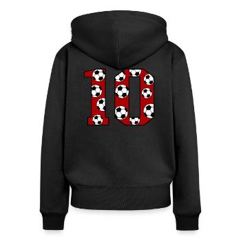 10e anniversaire Football Rouge - Sweat à capuche zippé Premium bio Femme - noir - Dos - Julia (174cm)