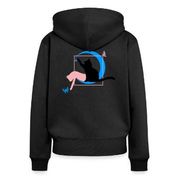 Le chat style Léonard de Vinci avec cœur - Sweat à capuche zippé Premium bio Femme - noir - Dos - Julia (174cm)