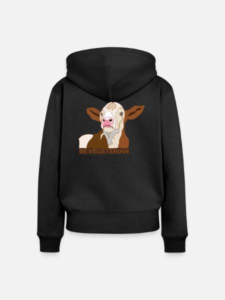 Kalb Be Vegetarian - Frauen Premium Bio Zip Hoodie - Schwarz