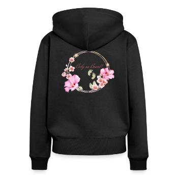 baby on board - Frauen Premium Bio Zip Hoodie - Schwarz - Hinten - Julia (174cm)