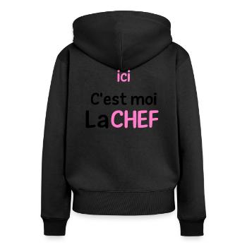 ici c'est moi la chef - Sweat à capuche zippé Premium bio Femme - noir - Dos - Julia (174cm)