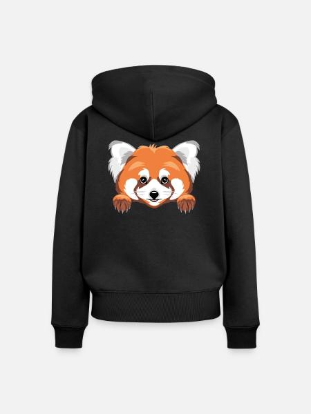 Spähender niedlicher roter Panda - Frauen Premium Bio Zip Hoodie - Schwarz