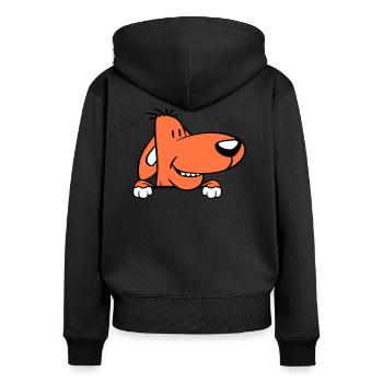 Hund Hinter Mauer Zaun Schild Guckt Lustig Frech - Frauen Premium Bio Zip Hoodie - Schwarz - Hinten - Julia (174cm)