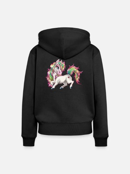 Einhorn-Regenbogen Himmel - Frauen Premium Bio Zip Hoodie - Schwarz