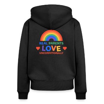 LGBTQ Eltern lieben bedingungslos Regenbogen - Frauen Premium Bio Zip Hoodie - Schwarz - Hinten - Julia (174cm)