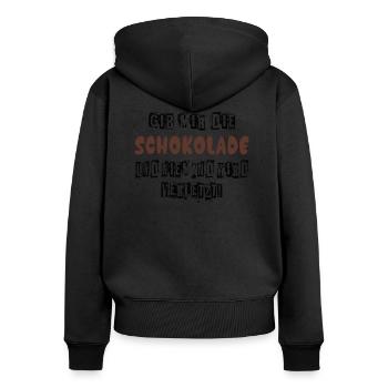 Gib mir Schokolade und niemand wird verletzt - Frauen Premium Bio Zip Hoodie - Schwarz - Hinten - Julia (174cm)