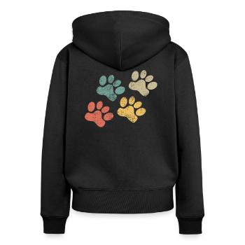 Haustier Pfote retro Tatze katze Hund - Frauen Premium Bio Zip Hoodie - Schwarz - Hinten - Julia (174cm)