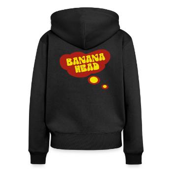 Grosse bulle de pensée rouge dans la TÊTE DE BANANE délavée - Sweat à capuche zippé Premium bio Femme - noir - Dos - Julia (174cm)