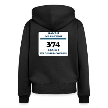 T-shirt logo Maman Marathon - Sweat à capuche zippé Premium bio Femme - noir - Dos - Julia (174cm)
