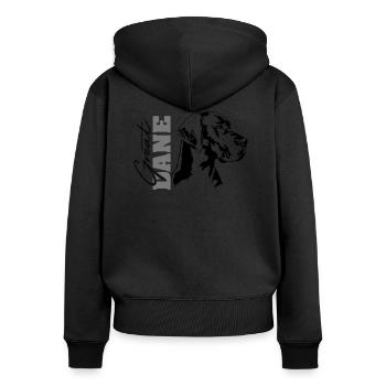 Portrait GREAT DANE Wilsigns - Sweat à capuche zippé Premium bio Femme - noir - Dos - Julia (174cm)