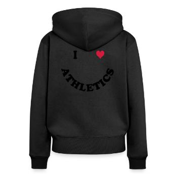 Athletik - Frauen Premium Bio Zip Hoodie - Schwarz - Hinten - Julia (174cm)