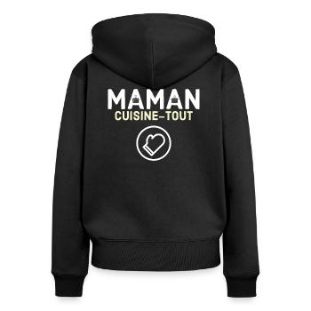Maman cuisine tout - Sweat à capuche zippé Premium bio Femme - noir - Dos - Julia (174cm)