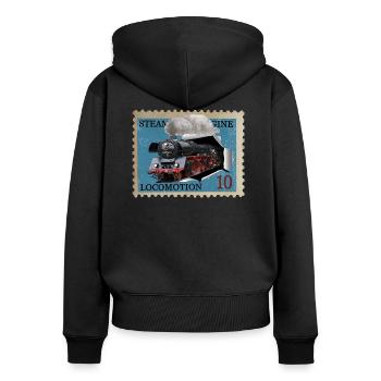 Steam locomotive stamp - Women's Premium Organic Zip Hoodie - black - Back - Julia (174cm)