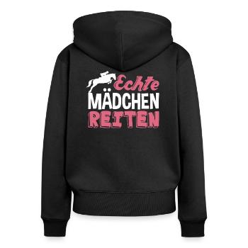 Echte Mädchen reiten - Frauen Premium Bio Zip Hoodie - Schwarz - Hinten - Julia (174cm)