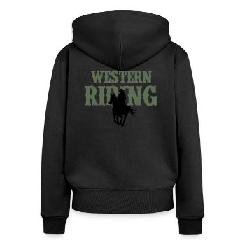 Femme d’équitation western - Sweat à capuche zippé Premium bio Femme - noir - Dos - Julia (174cm)