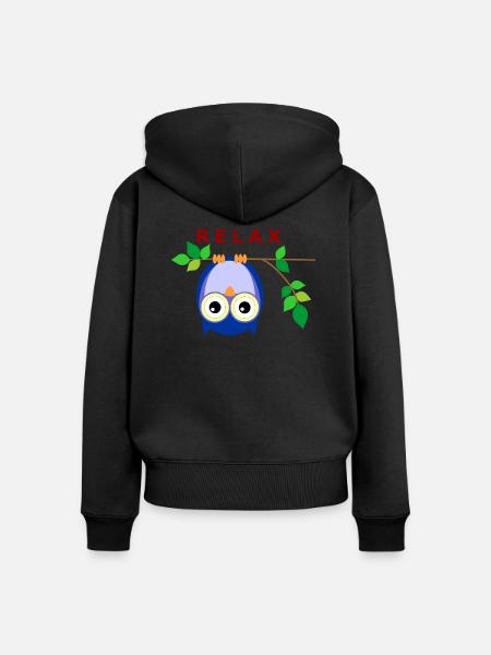 Eule - Relax - Frauen Premium Bio Zip Hoodie - Schwarz