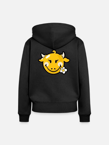 Smiley Cow - Frauen Premium Bio Zip Hoodie - Schwarz