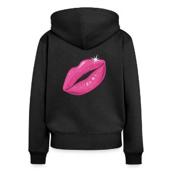Party Pink Lippenstift Kuss Kussmund - Frauen Premium Bio Zip Hoodie - Schwarz - Hinten - Julia (174cm)
