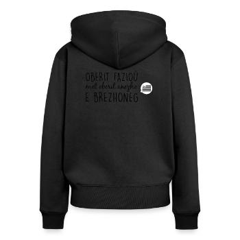 Bretagne - Oberit fazioù e brezhoneg - Sweat à capuche zippé Premium bio Femme - noir - Dos - Julia (174cm)