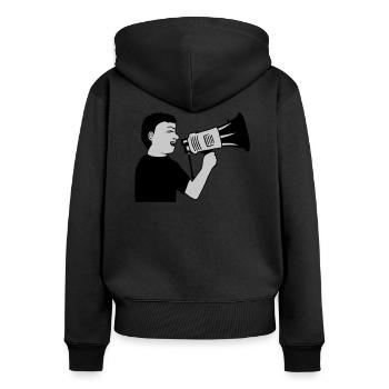 Demonstration Megafon Propaganda Mann - Frauen Premium Bio Zip Hoodie - Schwarz - Hinten - Julia (174cm)
