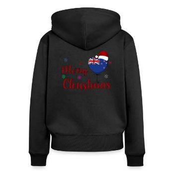 Merry Christmas New Zealand - Frauen Premium Bio Zip Hoodie - Schwarz - Hinten - Julia (174cm)