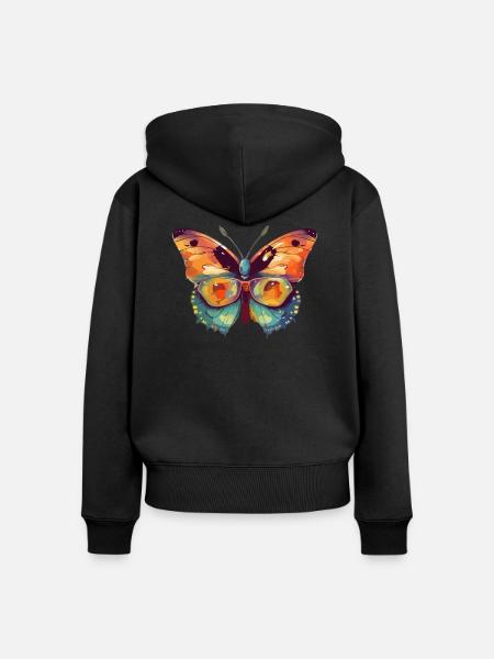 Leo der Brillenschmetterling - Frauen Premium Bio Zip Hoodie - Schwarz
