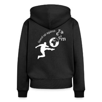 Anti racisme / contre le racisme - Sweat à capuche zippé Premium bio Femme - noir - Dos - Julia (174cm)
