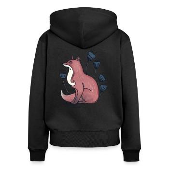 Fuchs mit Blumen - Frauen Premium Bio Zip Hoodie - Schwarz - Hinten - Julia (174cm)
