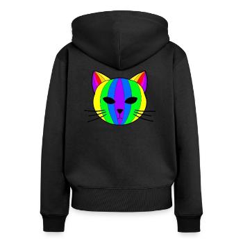 Arc-en-ciel Chat - Sweat à capuche zippé Premium bio Femme - noir - Dos - Julia (174cm)
