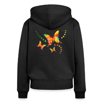 Bunte Schmetterlinge Schmetterling bunt Sommer süß - Frauen Premium Bio Zip Hoodie - Schwarz - Hinten - Julia (174cm)