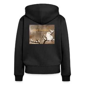 Fröhliche Weihnachten Schneeeule Winterszenerie - Frauen Premium Bio Zip Hoodie - Schwarz - Hinten - Julia (174cm)
