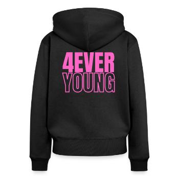 4EVERYOUNG in pink - Frauen Premium Bio Zip Hoodie - Schwarz - Hinten - Julia (174cm)