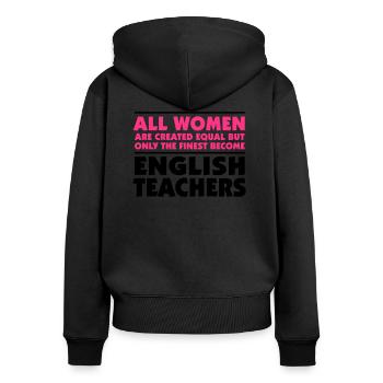 English teacher Spruch Geschenk Shrit - Frauen Premium Bio Zip Hoodie - Schwarz - Hinten - Julia (174cm)