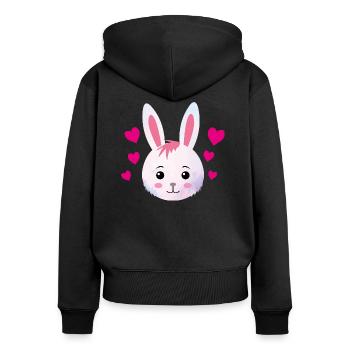 Hase Herzen süss - Frauen Premium Bio Zip Hoodie - Schwarz - Hinten - Julia (174cm)