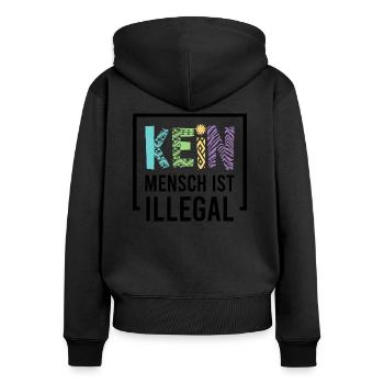 Kein Mensch ist illegal - Frauen Premium Bio Zip Hoodie - Schwarz - Hinten - Julia (174cm)