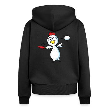 Huhn spielt Tischtennis - Frauen Premium Bio Zip Hoodie - Schwarz - Hinten - Julia (174cm)