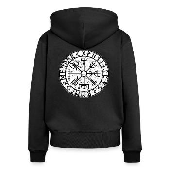 Wikinger Kompass Vegvisir Viking Kelten symbol - Frauen Premium Bio Zip Hoodie - Schwarz - Hinten - Julia (174cm)