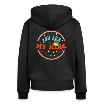 Roi - Couronne - Sweat à capuche zippé Premium bio Femme - noir - Dos - Julia (174cm)