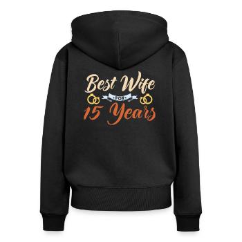 15th Wedding Anniversary Couple Design 15 Years of Marriage - Women's Premium Organic Zip Hoodie - black - Back - Julia (174cm)