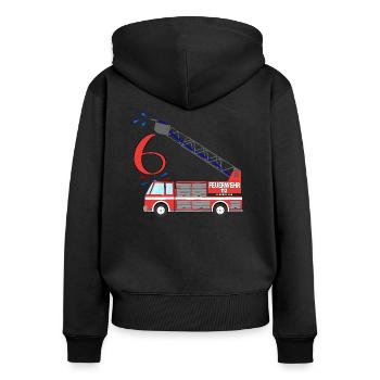 Feuerwehrauto 6.Geburtstag - Frauen Premium Bio Zip Hoodie - Schwarz - Hinten - Julia (174cm)