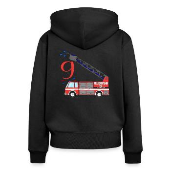 Feuerwehrauto 9.Geburtstag - Frauen Premium Bio Zip Hoodie - Schwarz - Hinten - Julia (174cm)