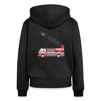 Feuerwehrauto mit Leiter - Frauen Premium Bio Zip Hoodie - Schwarz - Hinten - Julia (174cm)