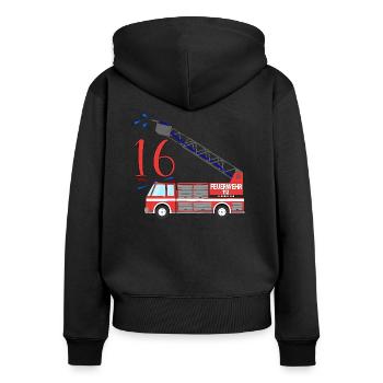Feuerwehrauto 16. Geburtstag - Frauen Premium Bio Zip Hoodie - Schwarz - Hinten - Julia (174cm)