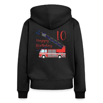 Feuerwehrauto Happy Birthday 10 - Frauen Premium Bio Zip Hoodie - Schwarz - Hinten - Julia (174cm)